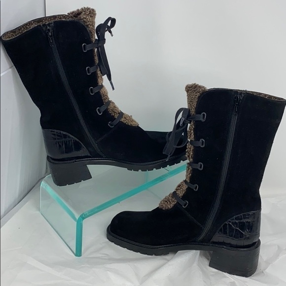 Stuart Weizman Sz 6B Black Suede Shearling Boots - Picture 4 of 14